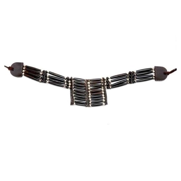 Black Bead Buffalo Bone Chest Plate Choker Western Indian style Jewelry NEW - Picture 1 of 1